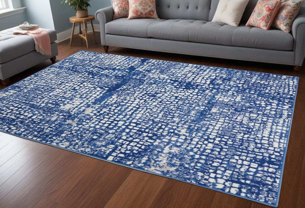 6' X 9' Blue And Ivory Abstract Dhurrie Area Rug - Homeroots - Flyclothing LLC