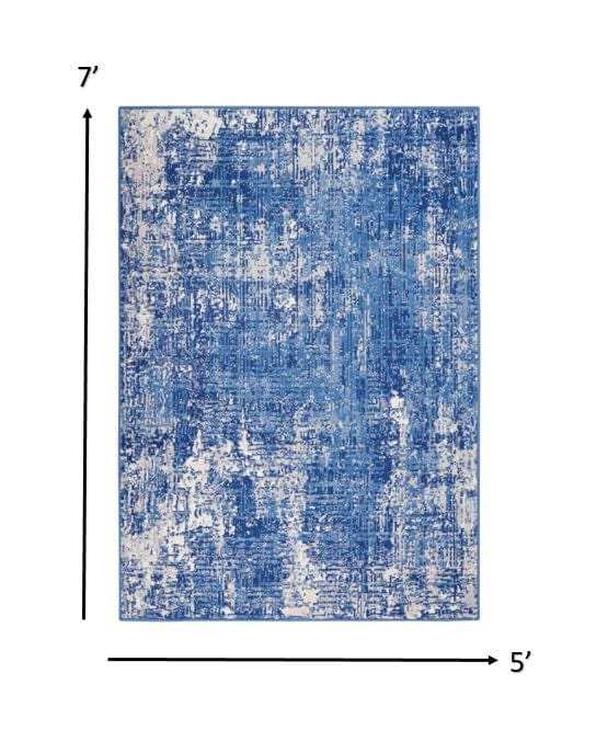 5' X 7' Blue And Ivory Abstract Dhurrie Area Rug - Homeroots - Flyclothing LLC