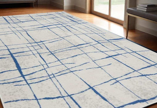 5' X 7' Blue And Ivory Abstract Dhurrie Area Rug - Homeroots - Flyclothing LLC