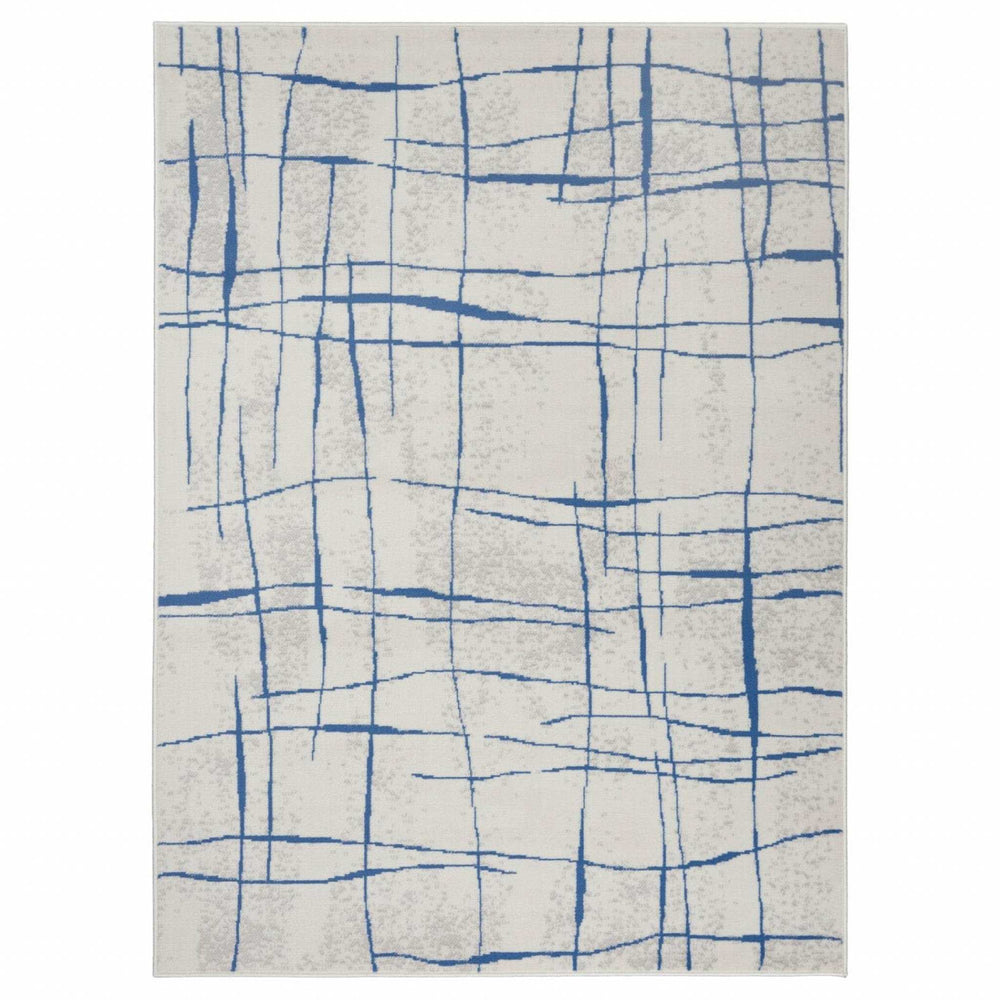 5' X 7' Blue And Ivory Abstract Dhurrie Area Rug - Homeroots - Flyclothing LLC