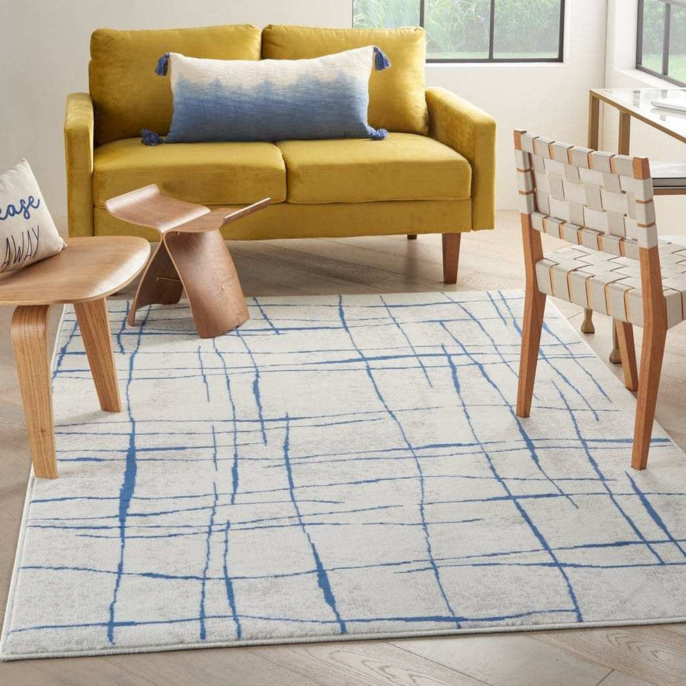 5' X 7' Blue And Ivory Abstract Dhurrie Area Rug - Homeroots - Flyclothing LLC