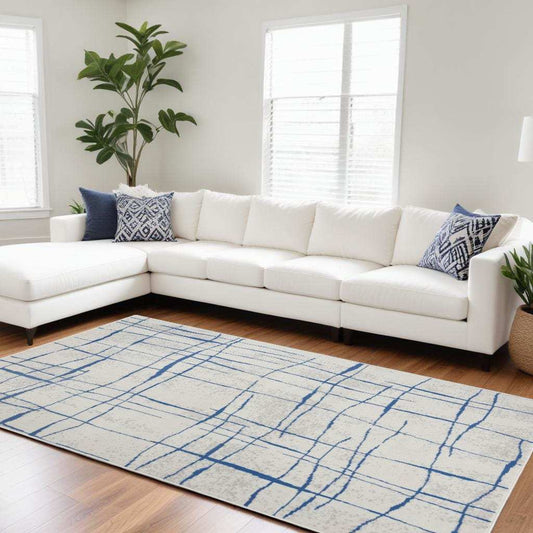 6' X 9' Blue And Ivory Abstract Dhurrie Area Rug - Homeroots - Flyclothing LLC
