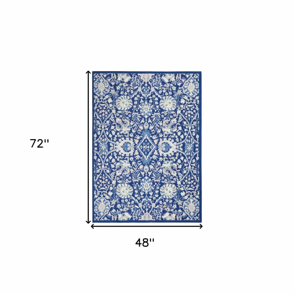 4' X 6' Navy Blue Floral Dhurrie Area Rug - Homeroots - Flyclothing LLC