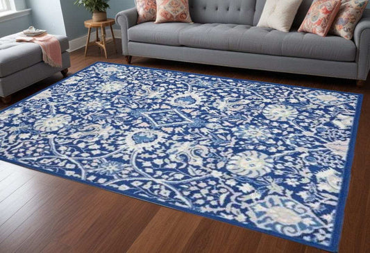 6' X 9' Navy Blue Floral Dhurrie Area Rug - Homeroots - Flyclothing LLC