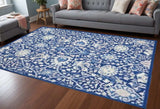 6' X 9' Navy Blue Floral Dhurrie Area Rug - Homeroots - Flyclothing LLC