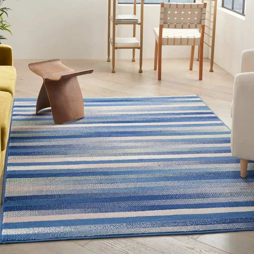 4' X 6' Blue And White Striped Dhurrie Area Rug - Homeroots - Flyclothing LLC