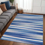 5' X 7' Blue And White Striped Dhurrie Area Rug - Homeroots - Flyclothing LLC