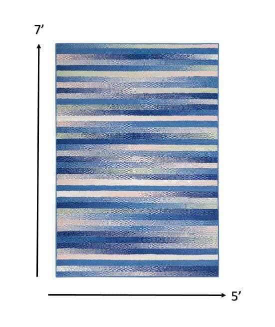 5' X 7' Blue And White Striped Dhurrie Area Rug - Homeroots - Flyclothing LLC