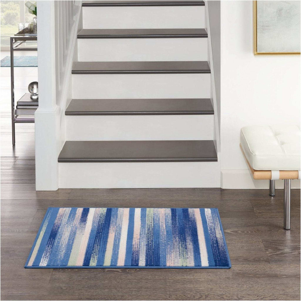 6' X 9' Blue And White Striped Dhurrie Area Rug - Homeroots - Flyclothing LLC