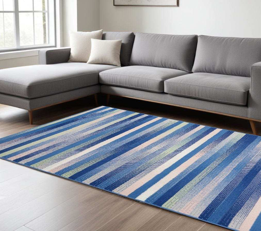 6' X 9' Blue And White Striped Dhurrie Area Rug - Homeroots - Flyclothing LLC