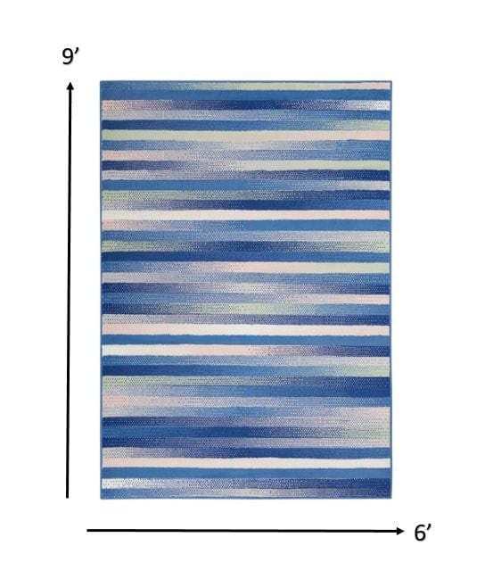 6' X 9' Blue And White Striped Dhurrie Area Rug - Homeroots - Flyclothing LLC
