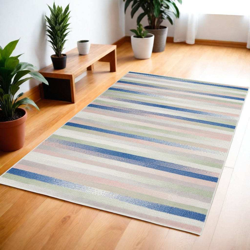 4' X 6' Navy Blue Striped Dhurrie Area Rug - Homeroots - Flyclothing LLC