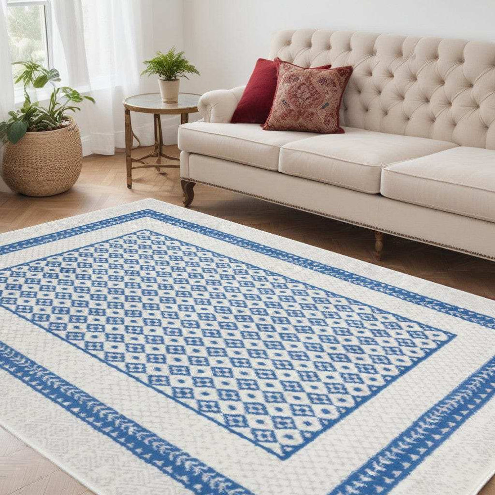 5' X 7' Navy Blue Geometric Dhurrie Area Rug - Homeroots - Flyclothing LLC