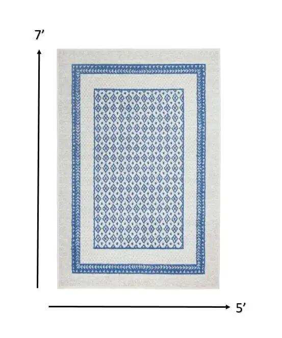 5' X 7' Navy Blue Geometric Dhurrie Area Rug - Homeroots - Flyclothing LLC