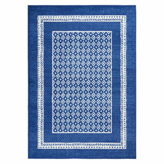 5' X 7' Navy Blue Geometric Dhurrie Area Rug - Homeroots - Flyclothing LLC