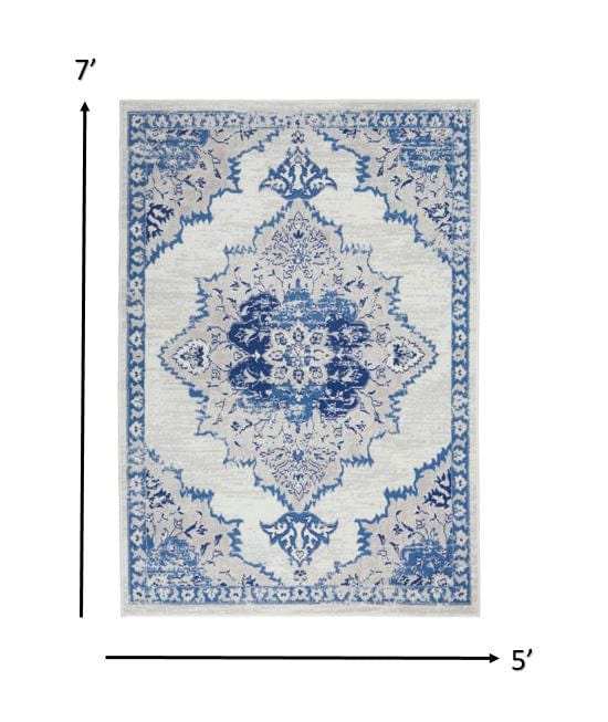5' X 7' Navy Blue Floral Dhurrie Area Rug - Homeroots - Flyclothing LLC