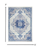 5' X 7' Navy Blue Floral Dhurrie Area Rug - Homeroots - Flyclothing LLC