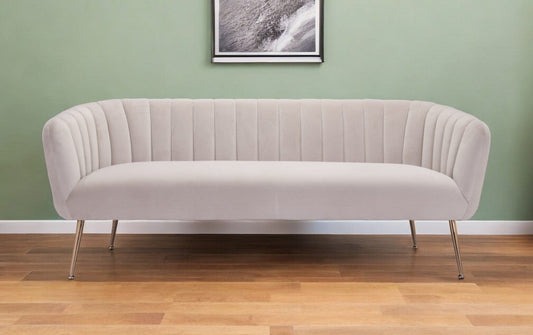 70" Beige Velvet Sofa With Gold Legs - Homeroots