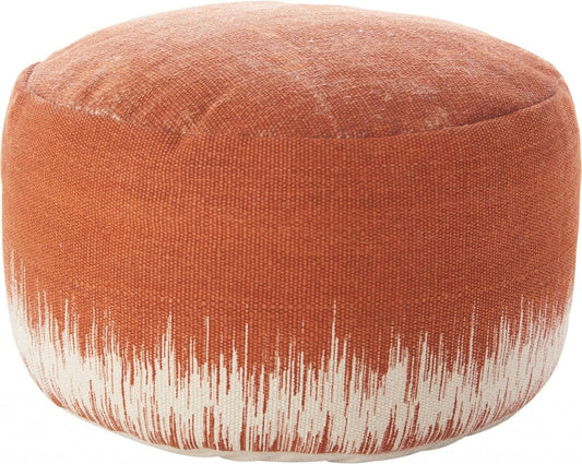 20" Orange and White Cotton Round Abstract Pouf Ottoman - Homeroots