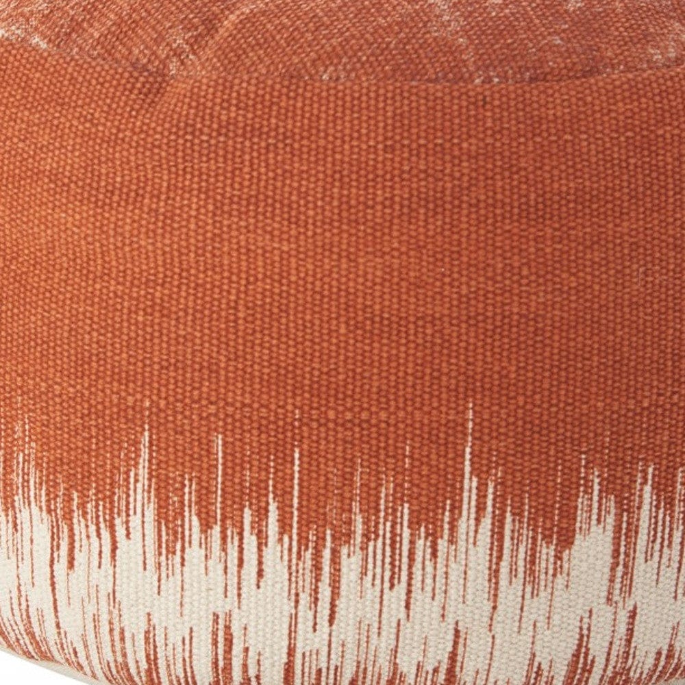 20" Orange and White Cotton Round Abstract Pouf Ottoman - Homeroots - Flyclothing LLC