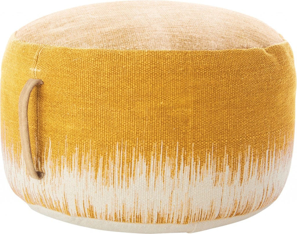20" Yellow and White Cotton Round Abstract Pouf Ottoman - Homeroots - Flyclothing LLC