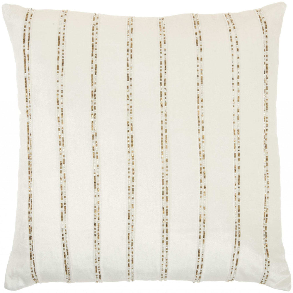 Glam Ivory And Gold Accent Throw Pillow With Beaded Details - Homeroots - Flyclothing LLC