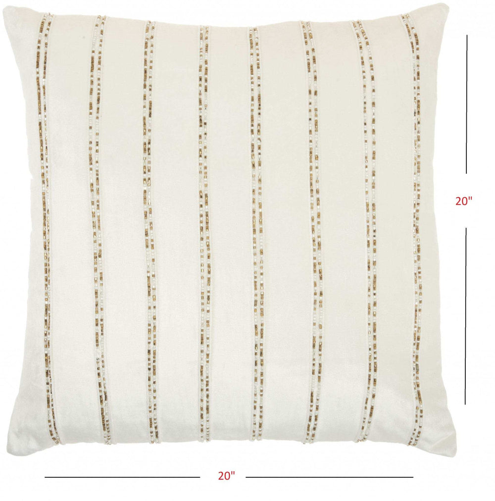 Glam Ivory And Gold Accent Throw Pillow With Beaded Details - Homeroots - Flyclothing LLC