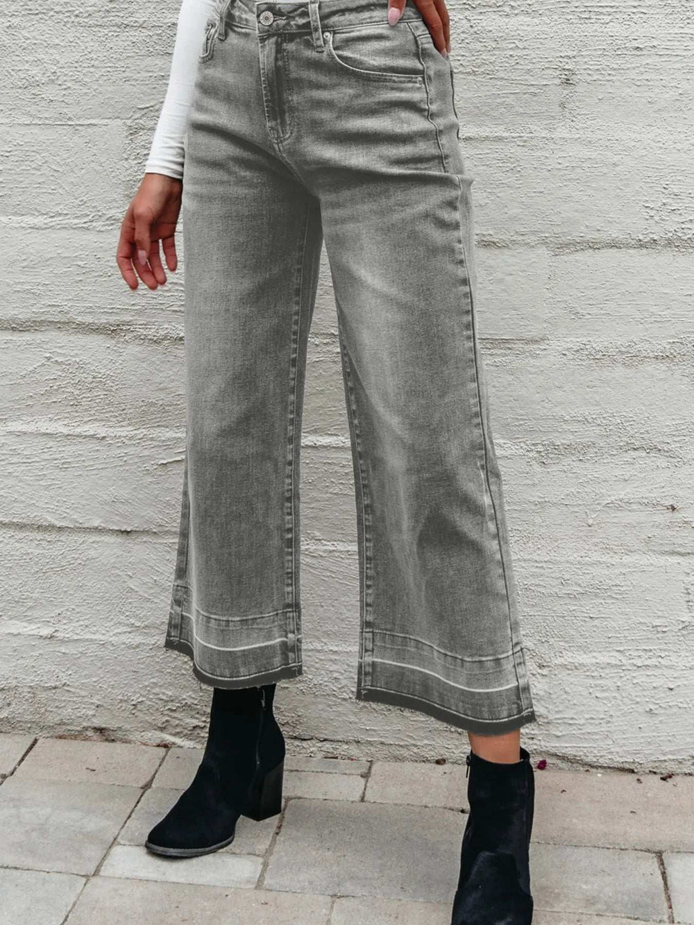 High Waist Wide Leg Washed Jeans - Trendsi - Flyclothing LLC