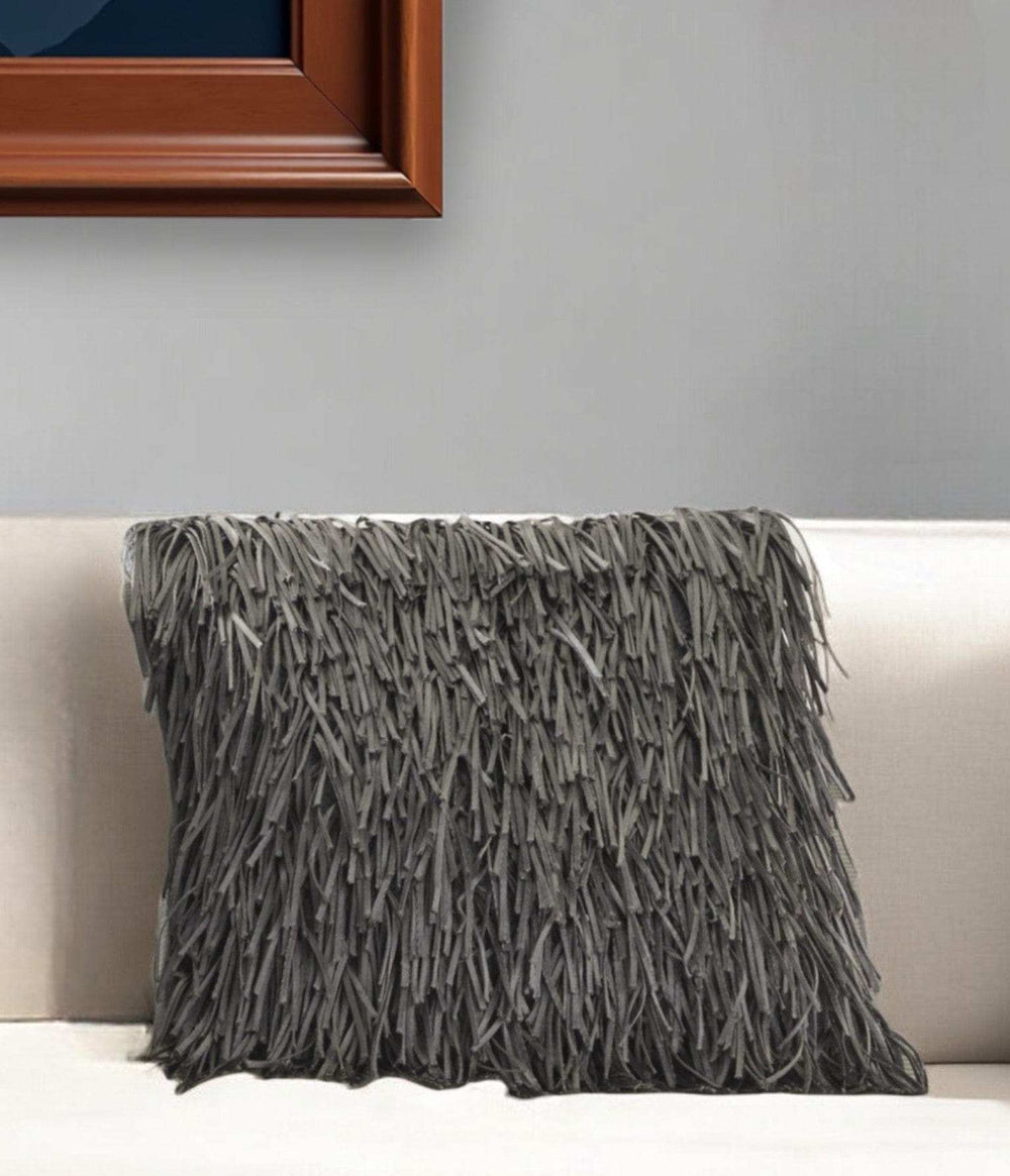 Unique Pewter Grey Shag Accent Pillow - Homeroots - Flyclothing LLC