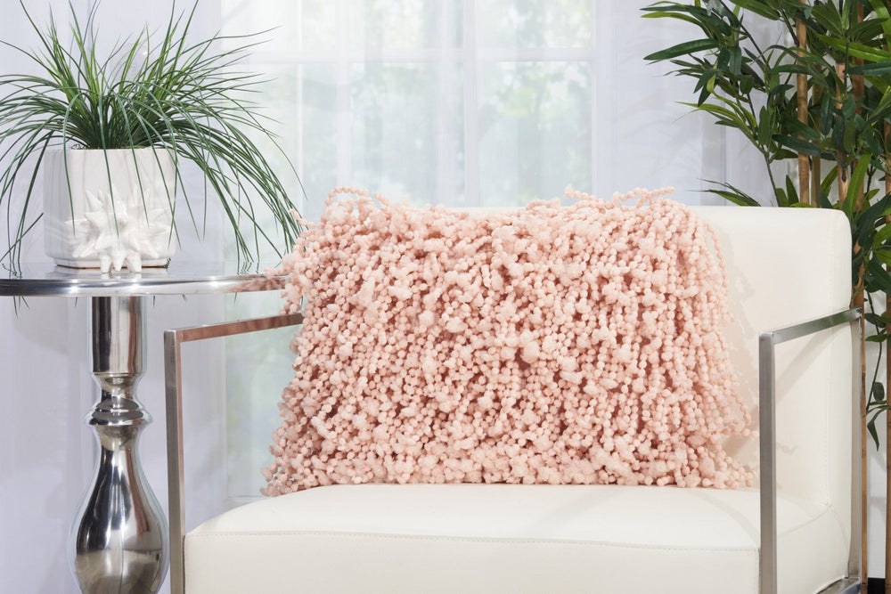 14" X 20" Pale Pink Shaggy Beads Lumbar Throw Pillow - Homeroots - Flyclothing LLC