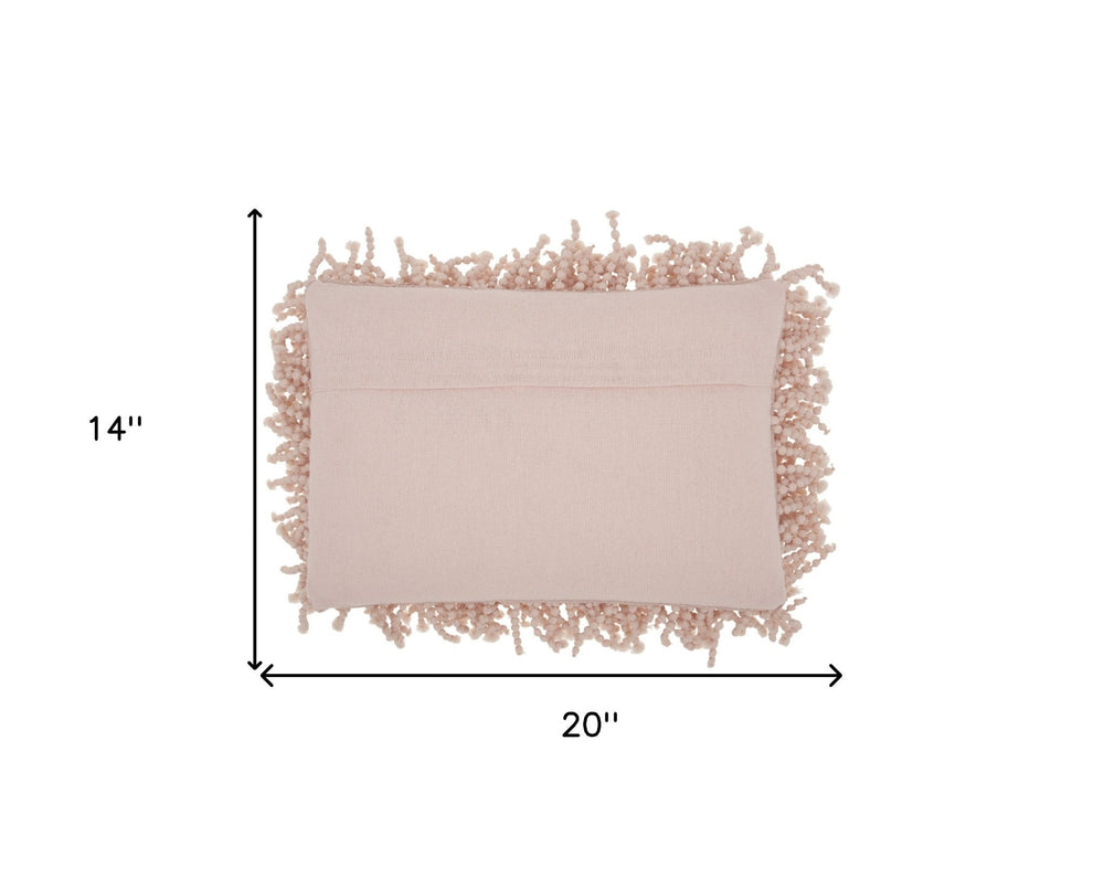 14" X 20" Pale Pink Shaggy Beads Lumbar Throw Pillow - Homeroots - Flyclothing LLC