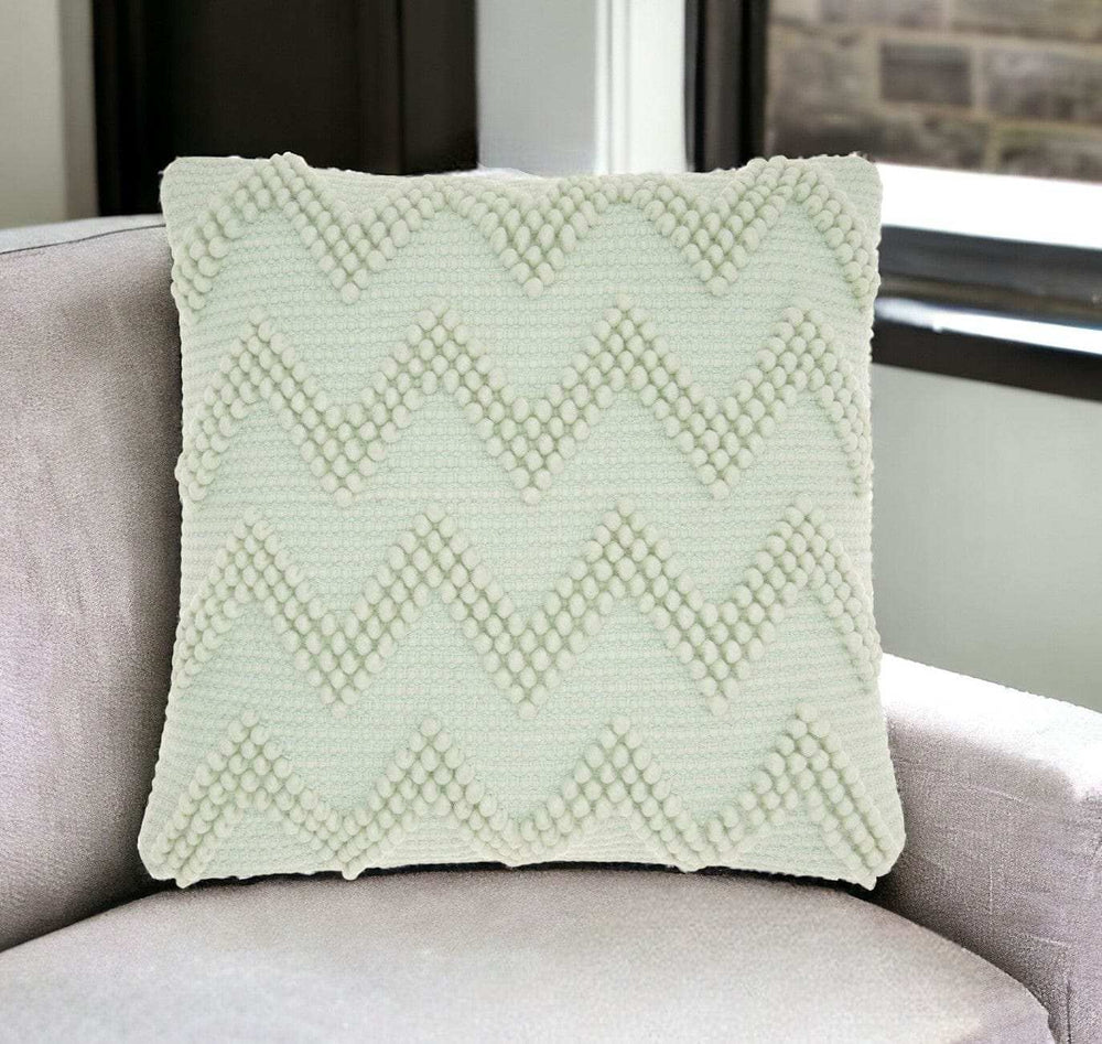 Boho Seafoam Green Textural Chevron Throw Pillow - Homeroots - Flyclothing LLC