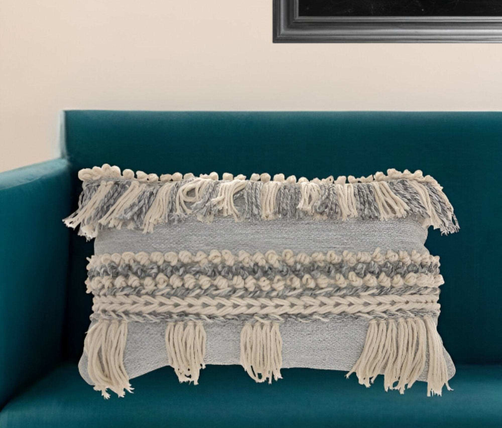 Blue And White Macrame Lumbar Pillow - Homeroots - Flyclothing LLC