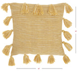 18" Yellow Polyester Blend Throw Pillow With Tassels - Homeroots - Flyclothing LLC
