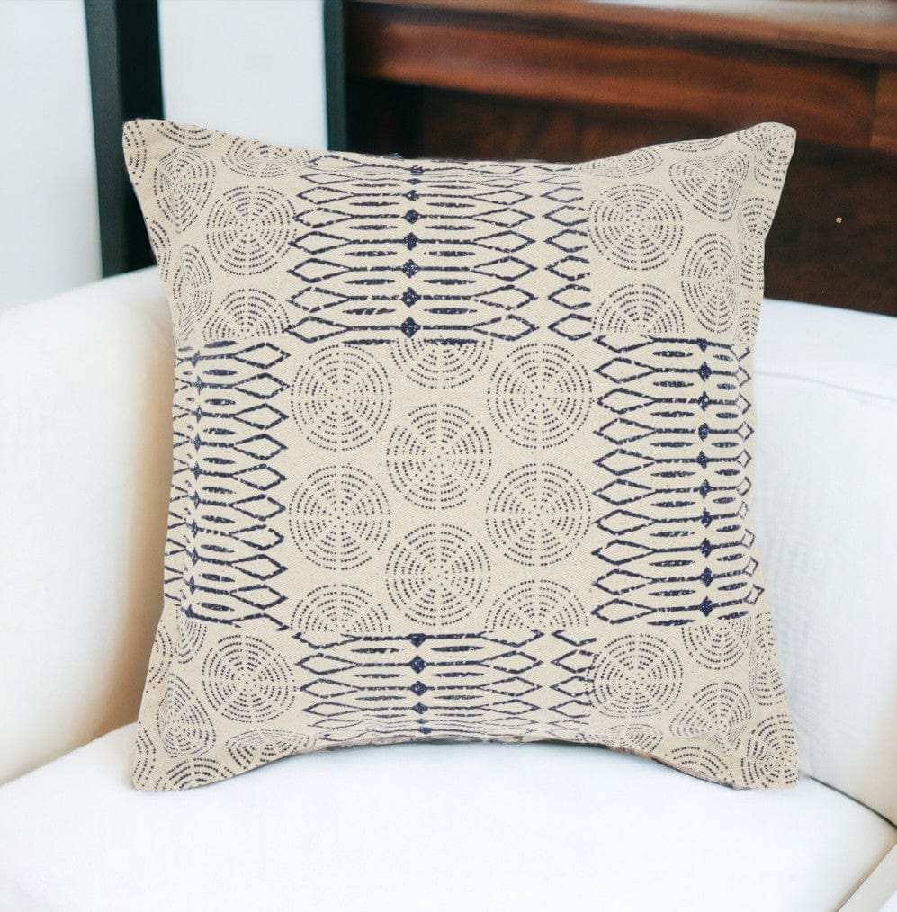 Indigo And Ivory Geometric Throw Pillow - Homeroots - Flyclothing LLC
