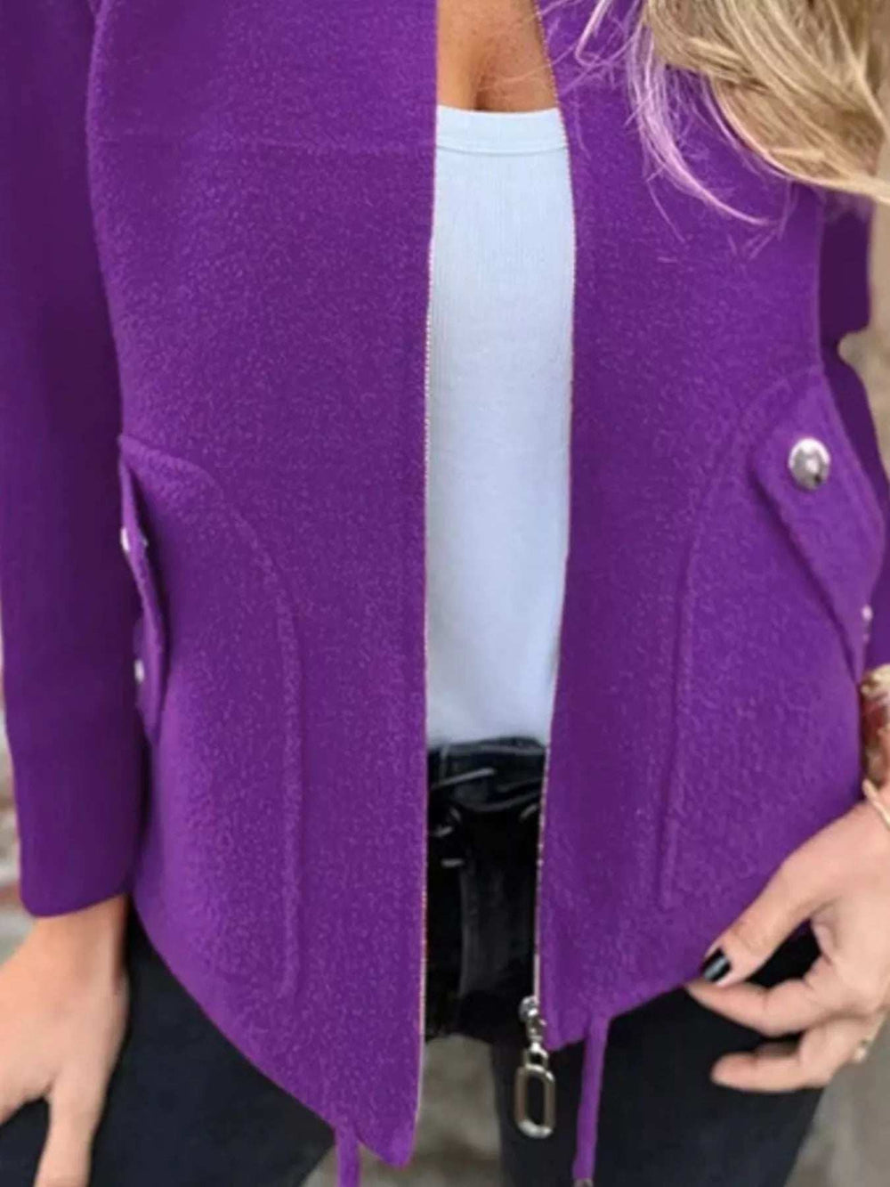 Full Size Textured Knit Zip Up Outerwear Plus Size - Trendsi - Flyclothing LLC