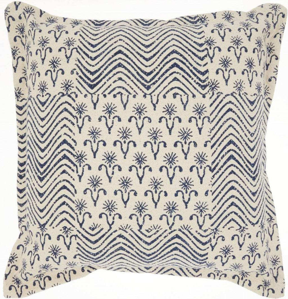 Indigo And Ivory Floral Waves Throw Pillow - Homeroots - Flyclothing LLC