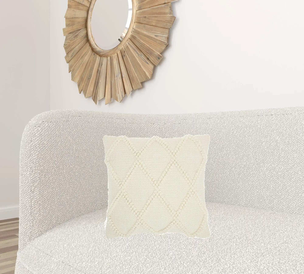 Ivory Textured Lattice Throw Pillow - Homeroots - Flyclothing LLC