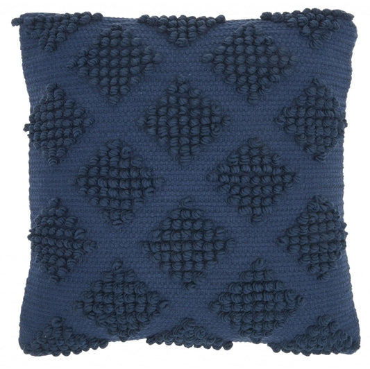 18" Navy Blue Textured Diamonds Throw Pillow - Homeroots