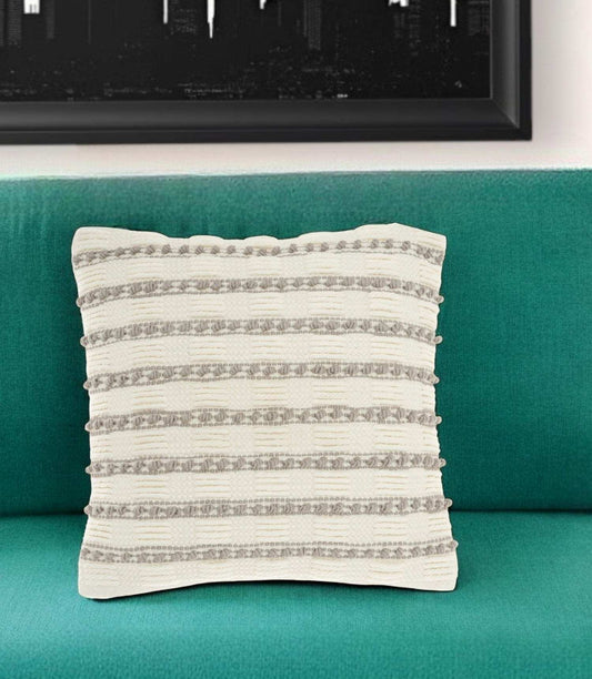 Light Gray And Ivory Textured Stripes Throw Pillow - Homeroots - Flyclothing LLC