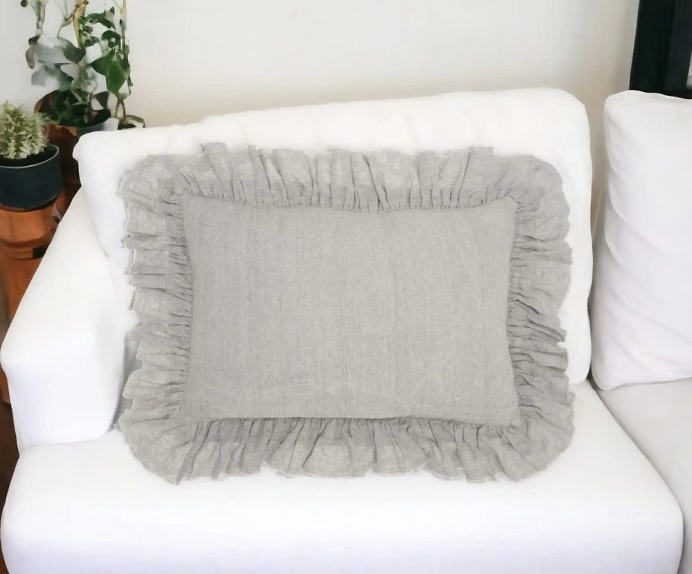 16" X 24" Gray Pillow With Ruffled Edges - Homeroots - Flyclothing LLC