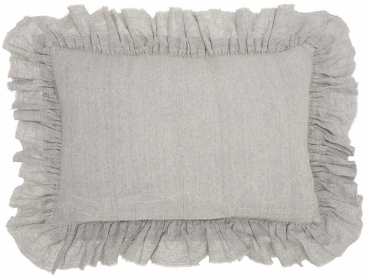 16" X 24" Gray Pillow With Ruffled Edges - Homeroots