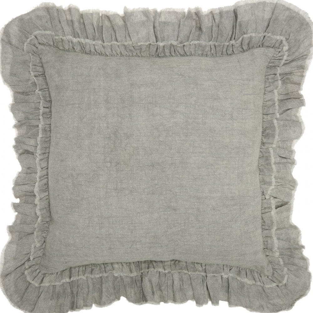 24" Light Gray Pillow With Ruffled Edges - Homeroots - Flyclothing LLC