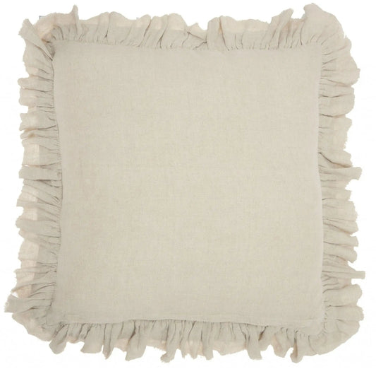 24" Beige Pillow With Ruffled Edges - Homeroots