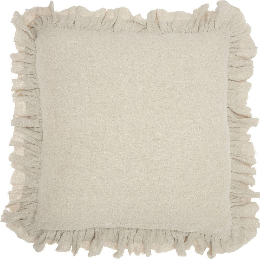 24" Beige Pillow With Ruffled Edges - Homeroots - Flyclothing LLC
