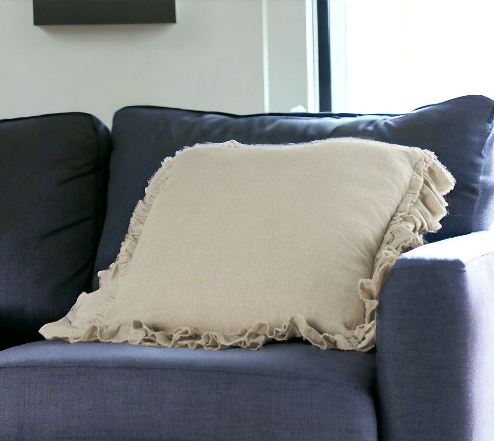 24" Beige Pillow With Ruffled Edges - Homeroots - Flyclothing LLC