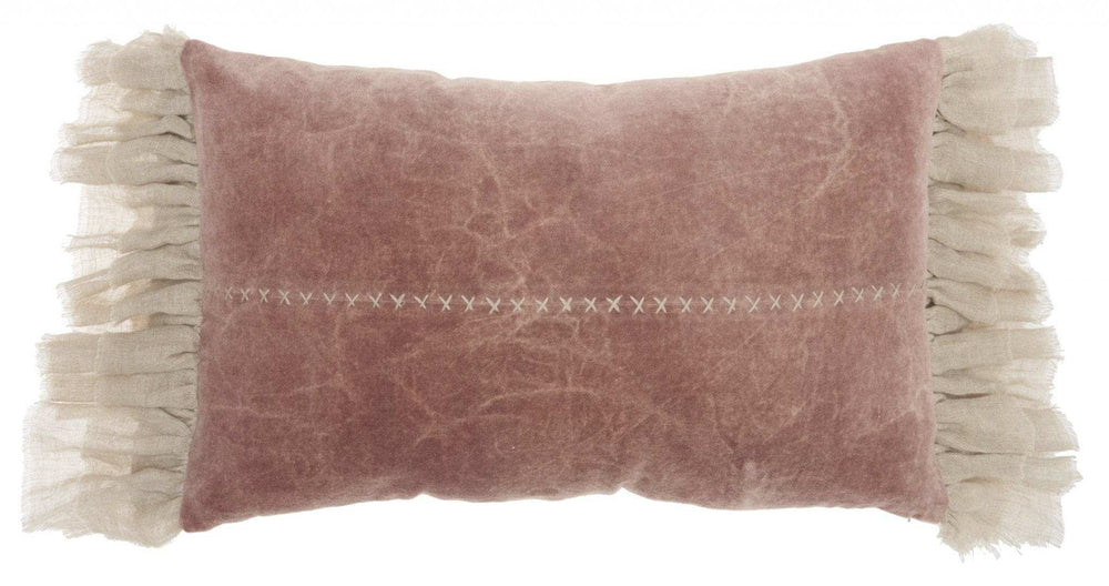 Wide Tasseled Marble Pink Lumbar Pillow - Homeroots - Flyclothing LLC