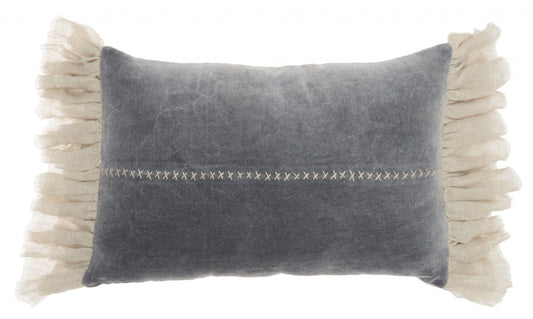 14" X 22" Steel Blue Pillow With Tassels Edges - Homeroots