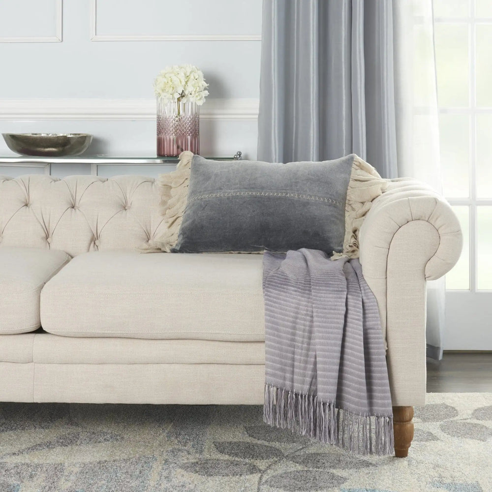 14" X 22" Steel Blue Pillow With Tassels Edges - Homeroots - Flyclothing LLC