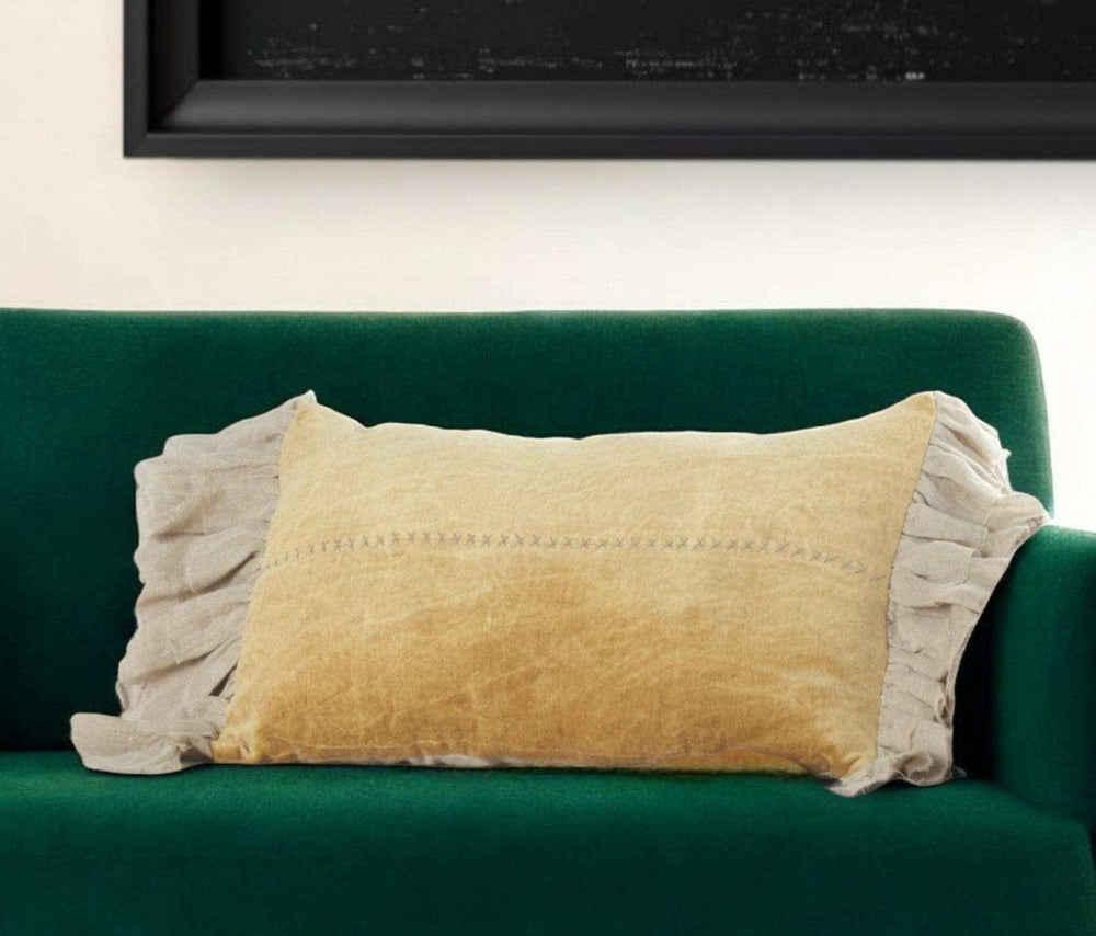 Wide Tasseled Marble Yellow Lumbar Pillow - Homeroots - Flyclothing LLC